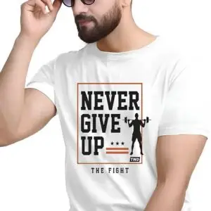 Never Give Up Motivational T-Shirt – Fitness Edition (Polyester)